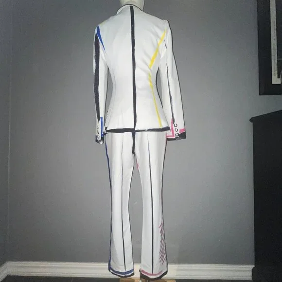L'ATISTE COLOR ME BAD ARTSY PANTS SUIT GRAPHIC PAINTED CONTRASTING OUTLINE -  S - Picture 9 of 16